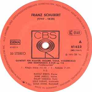 Franz Schubert, Rudolf Serkin, Jaime Laredo, Leslie Parnas, Philipp Naegele, Julius Levine - Quintett Für Klavier, Violione, Viola, Violoncello Und Kontrabass A-dur Op. 114 "Forellenquintett" FLAC